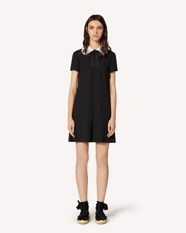REDValentino Satin-backed crepe dress with St. Gallen embroidery collar