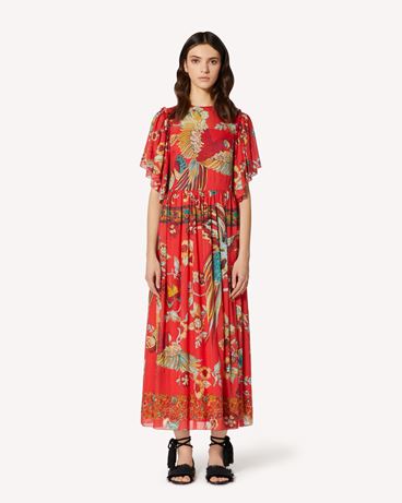 REDValentino Bird of Paradise in the Forest printed cotton silk dress