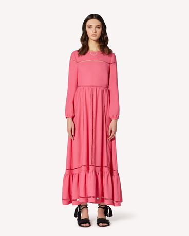 REDValentino Satin-backed crepe dress with openwork embroidery