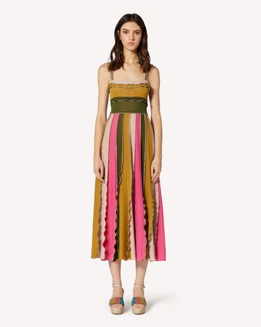 REDValentino Color block cotton knit dress with ruffle detail