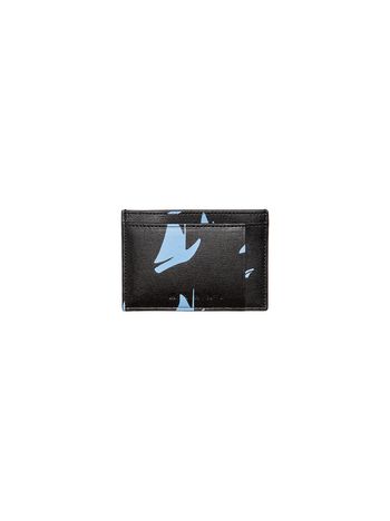 Marni Cardholder in black and sea blue calfskin with Sail print Man