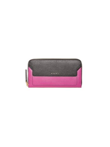 Marni Zip around wallet in two-color fuchsia saffiano calfskin Woman