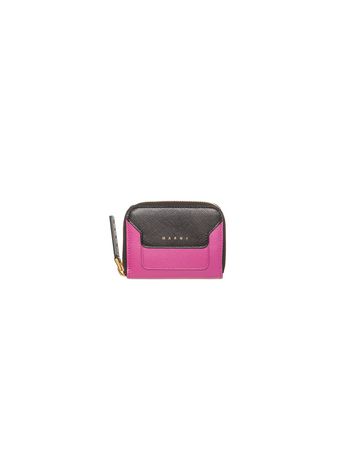 Marni Mini wallet in two-color fuchsia saffiano calfskin Woman