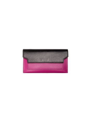 Marni TRUNK gusset wallet in black and fuchsia saffiano Woman