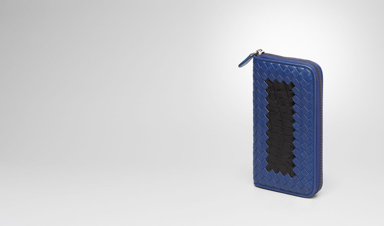 cobalt blue intrecciato nappa nero crocodile zip-around wallet landing