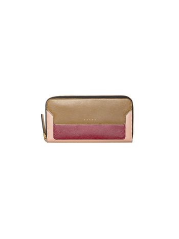 Marni Zip-around wallet in pink and green leather Woman