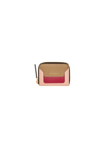 Marni Zip-around coin purse in green and pink saffiano calfskin Woman