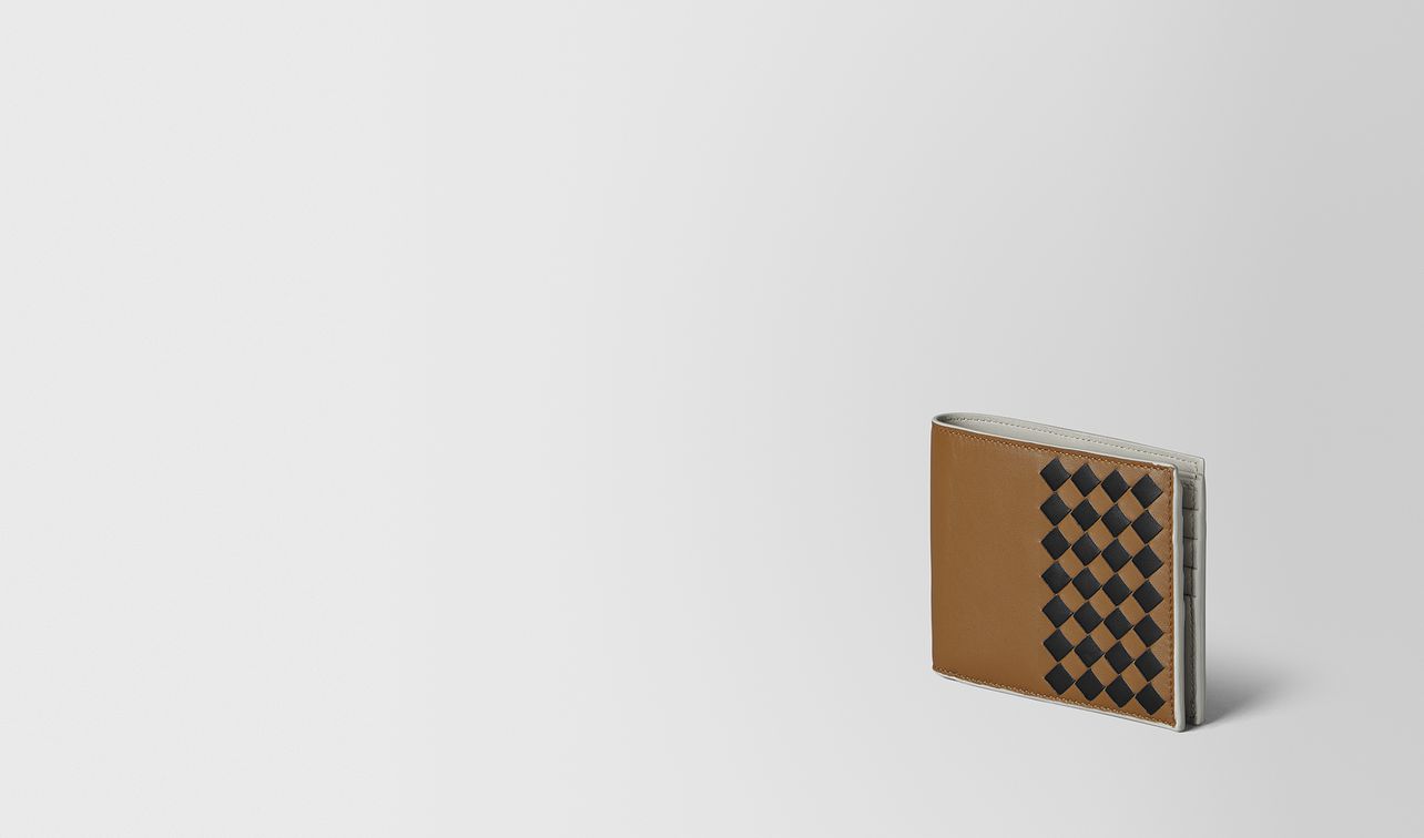 camel intrecciato checker nappa bi-fold wallet landing