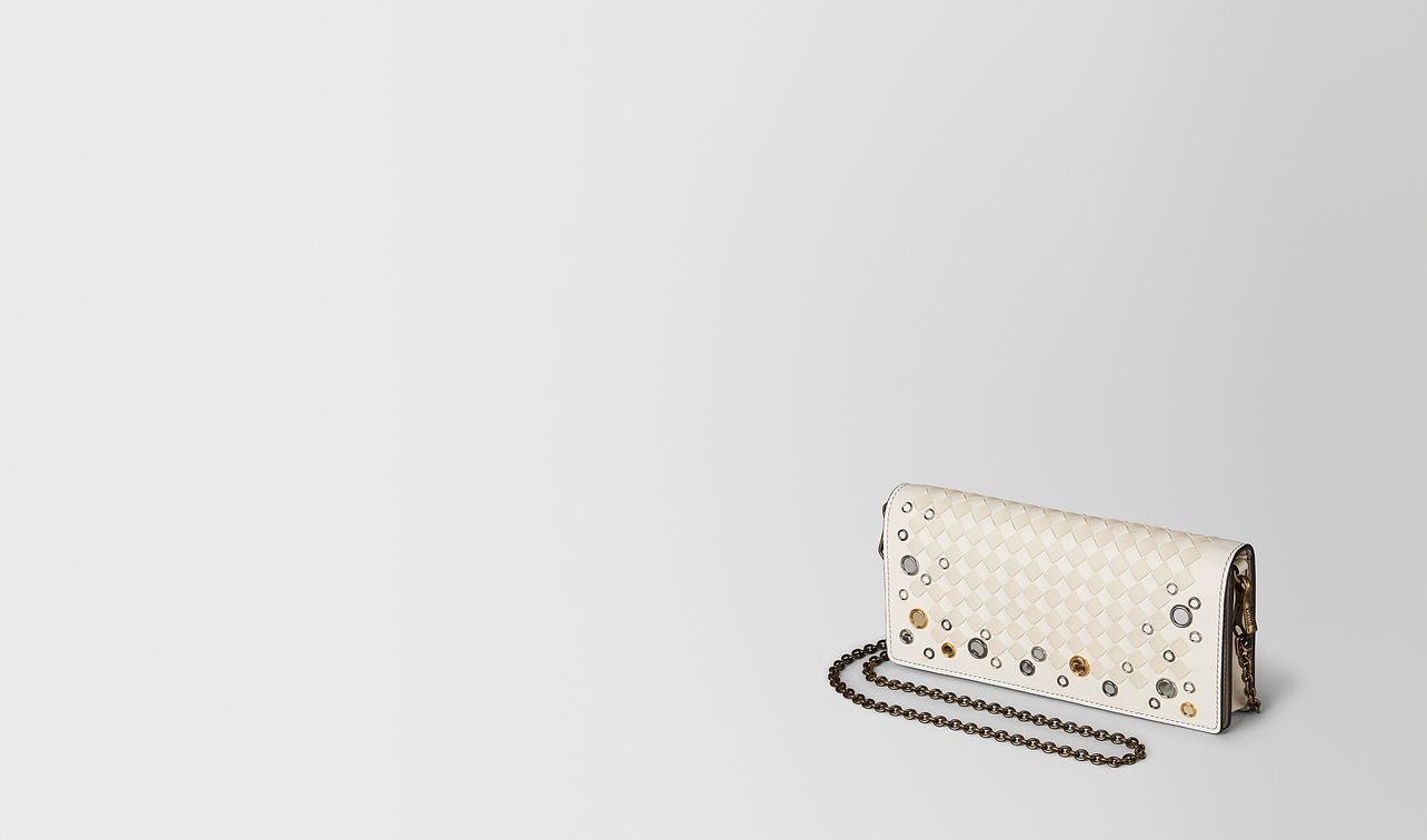 portafoglio con catena in intrecciato palio latte mist landing