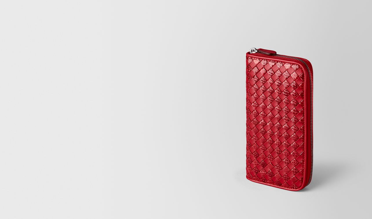 china red intrecciato checker/ayers zip around wallet landing