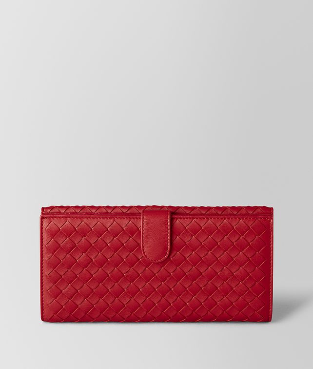 BOTTEGA VENETA チャイナレッド イントレチャート ナッパ コンチネンタルウォレット ラージ ウォレット レディース fp