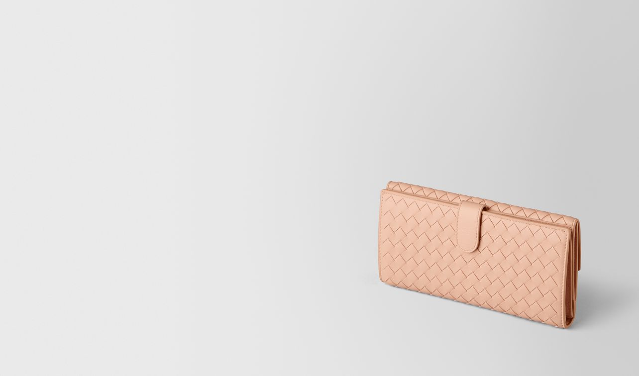 peach rose intrecciato nappa french wallet landing