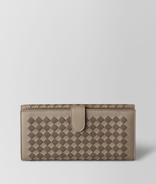 BOTTEGA VENETA LIMESTONE/STEEL INTRECCIATO CHECKER FRENCH WALLET Large Wallet Woman fp