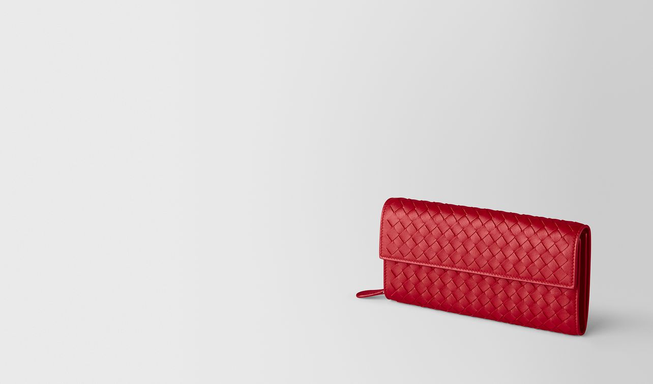 china red intrecciato nappa continental wallet landing