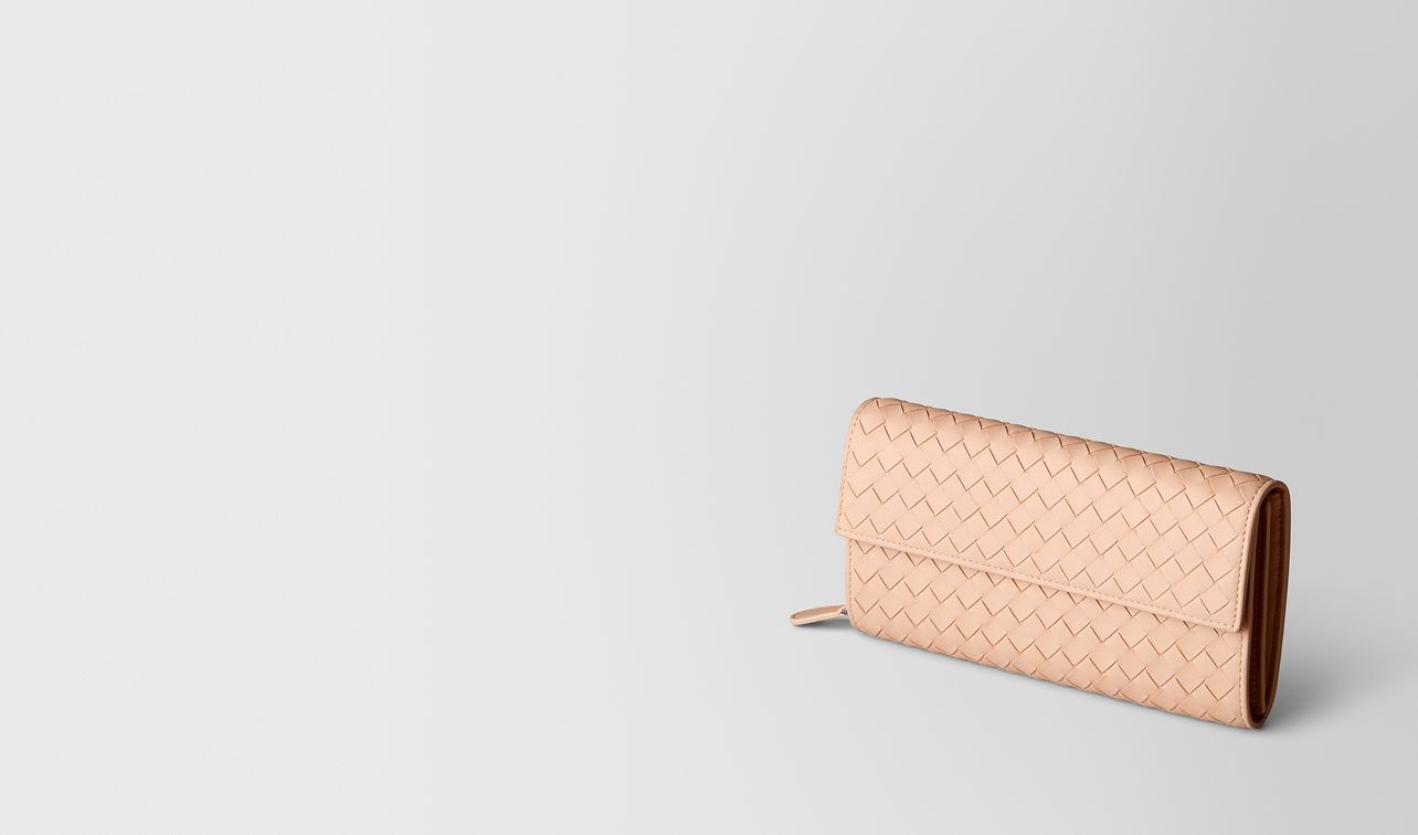 peach rose intrecciato nappa continental wallet landing