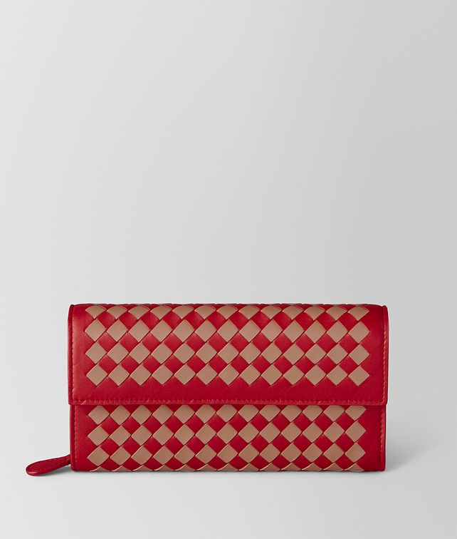 BOTTEGA VENETA CHINA RED/DAHLIA INTRECCIATO CHECKER CONTINENTAL WALLET Continental Wallet Woman fp