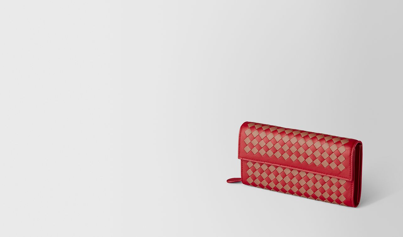 china red/dahlia intrecciato checker continental wallet landing