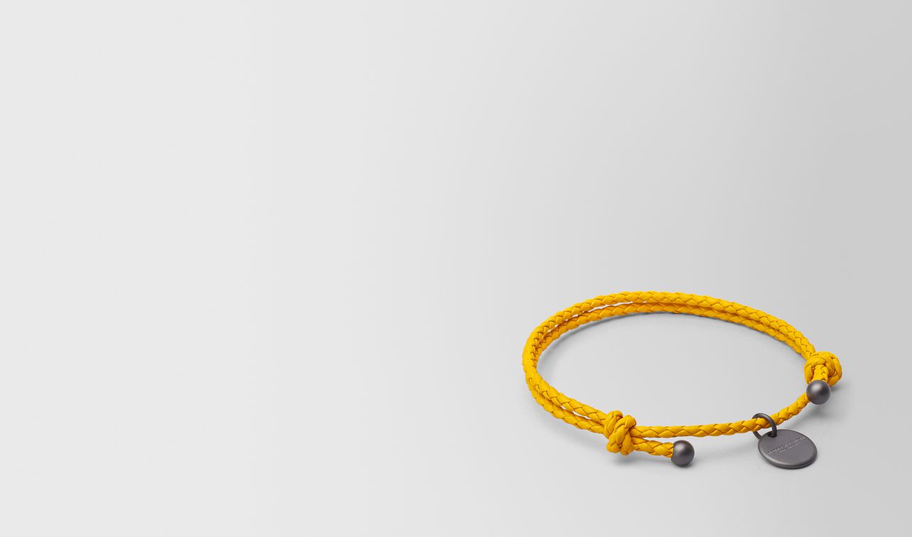 bracelet en cuir nappa intrecciato jaune sunset landing
