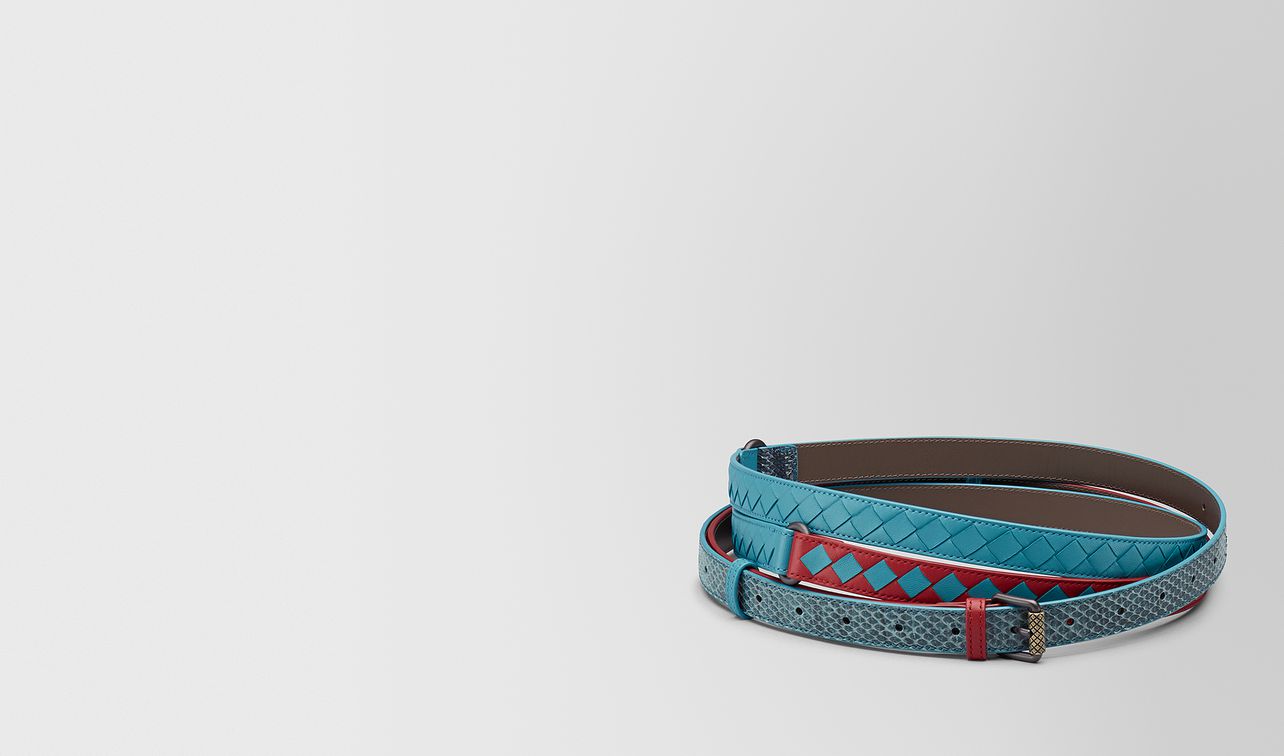 china red/aqua intrecciato check belt landing