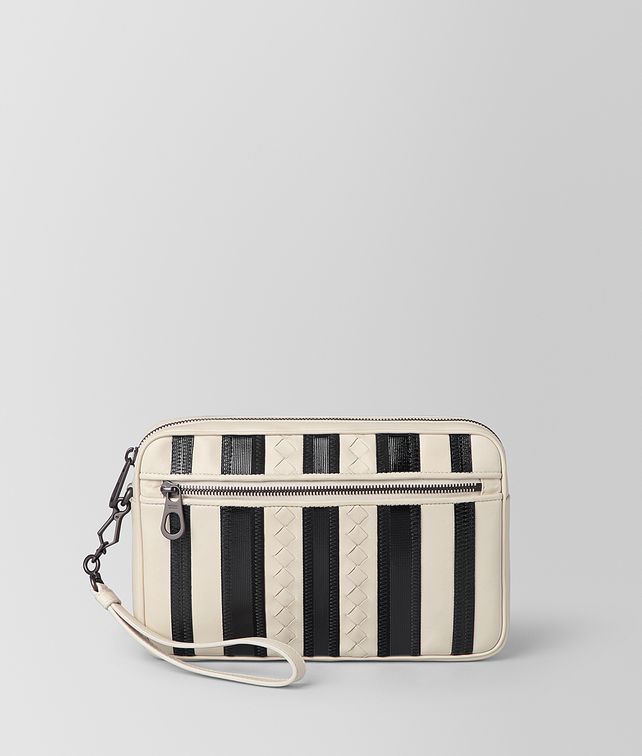 BOTTEGA VENETA MIST/NERO NAPPA TECH STRIPE SMALL CITYDOC Document case Man fp