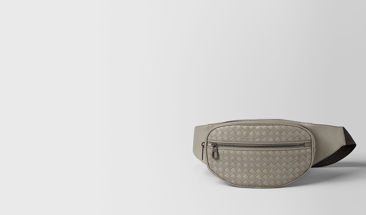 dark cement intrecciato vn belt bag landing