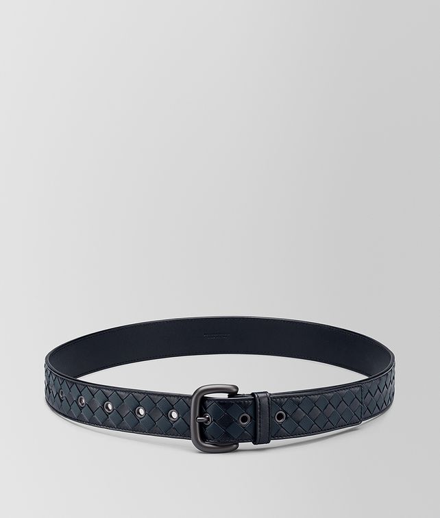 BOTTEGA VENETA TOURMALINE/DENIM INTRECCIATO CHECKER NAPPA BELT Belt Man fp
