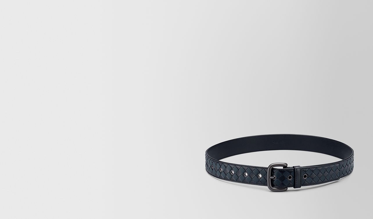 tourmaline/denim intrecciato checker nappa belt landing