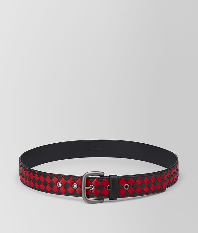 BOTTEGA VENETA NERO/CHINA RED INTRECCIATO CHECKER NAPPA BELT Belt Man fp