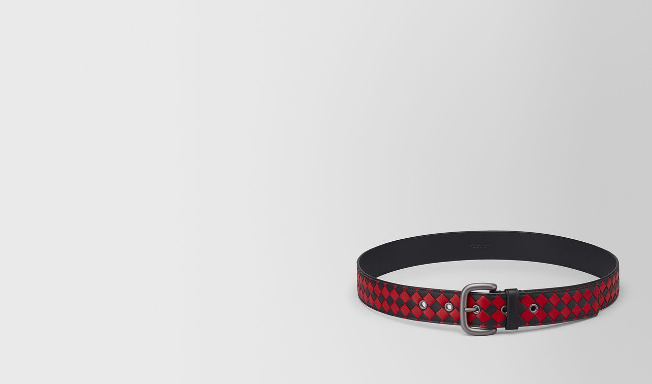 nero/china red intrecciato checker nappa belt landing