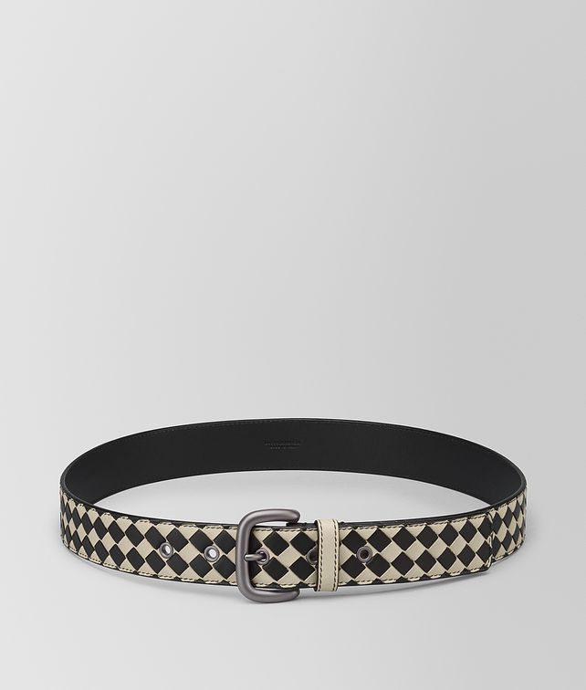 BOTTEGA VENETA CEMENT/NERO INTRECCIATO CHECKER NAPPA BELT Belt Man fp
