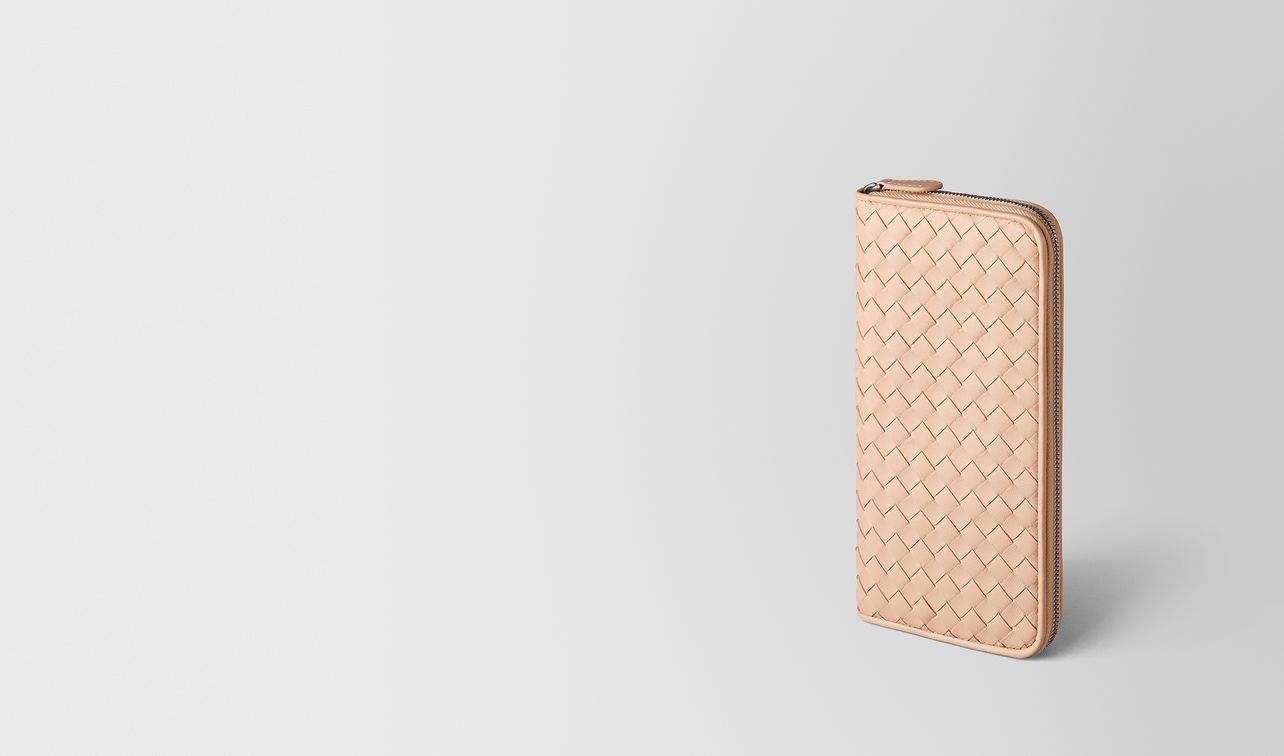 peach rose intrecciato nappa zip around wallet landing
