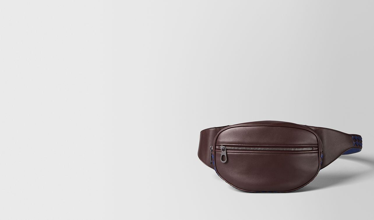 dark barolo/atlantic calf intrecciato checker belt bag landing