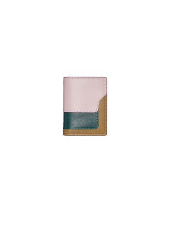 Marni Pink, green and beige saffiano leather bi-fold wallet Woman