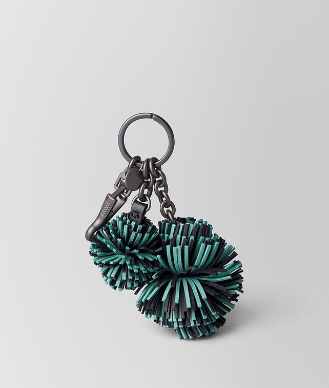 BOTTEGA VENETA AQUA/NERO NAPPA POMPOM Keyring or Bracelets E fp