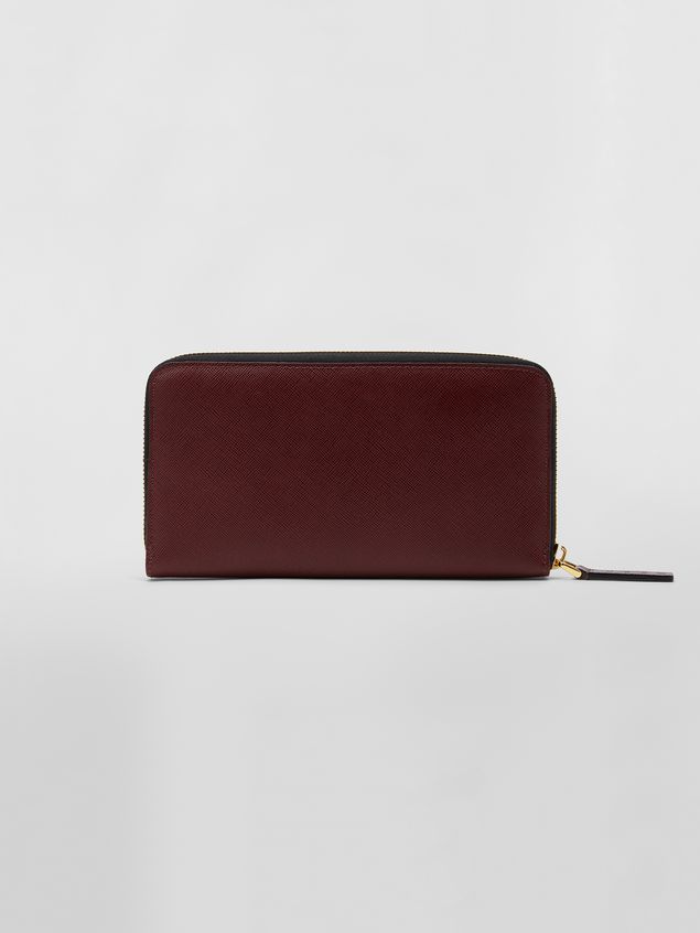 Wallet Marni Rectangular zip-around wallet in pink, white and burgundy saffiano leather Woman