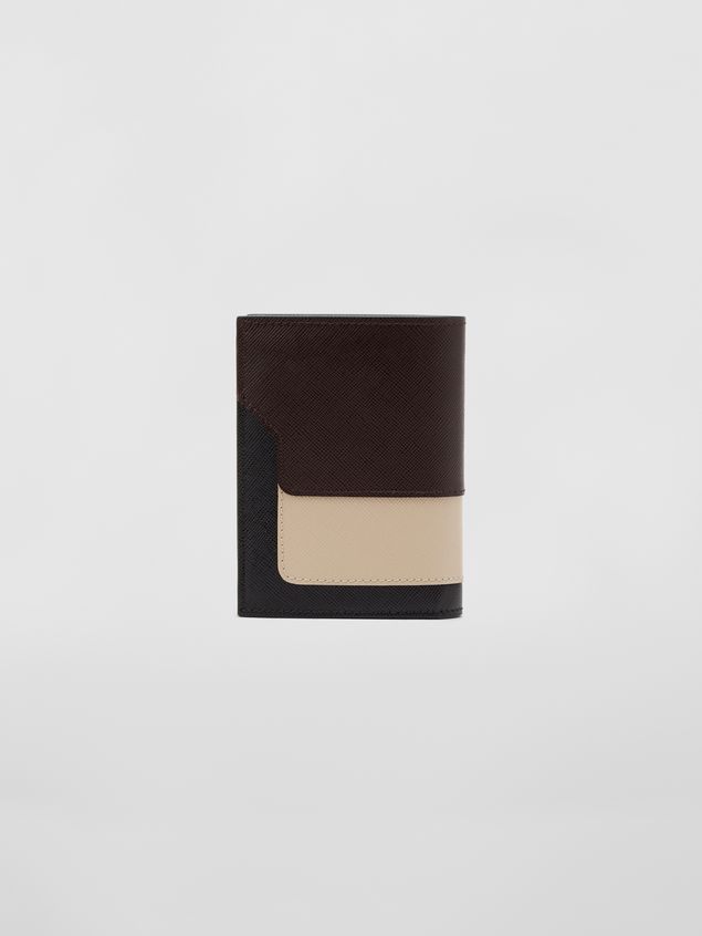 Wallet Marni Bi-fold wallet in tan, brown and black saffiano leather Woman