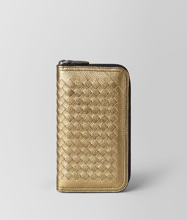 BOTTEGA VENETA PORTEFEUILLE À FERMETURE ZIPPÉE EN AGNEAU MÉTALLISÉ Portefeuilles grand format Femme fp