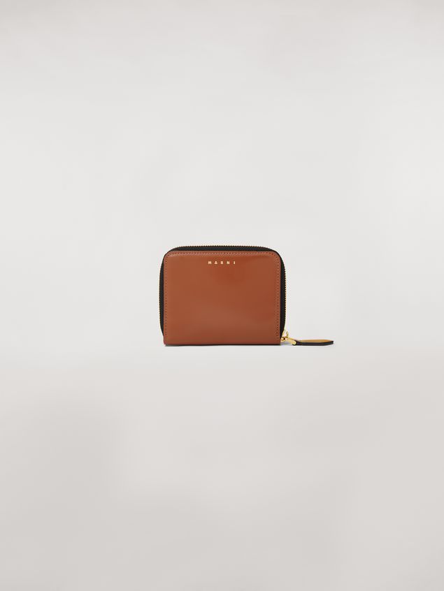 Wallet Marni Bi-fold wallet Emoji design in shiny brown, red and white leather Woman