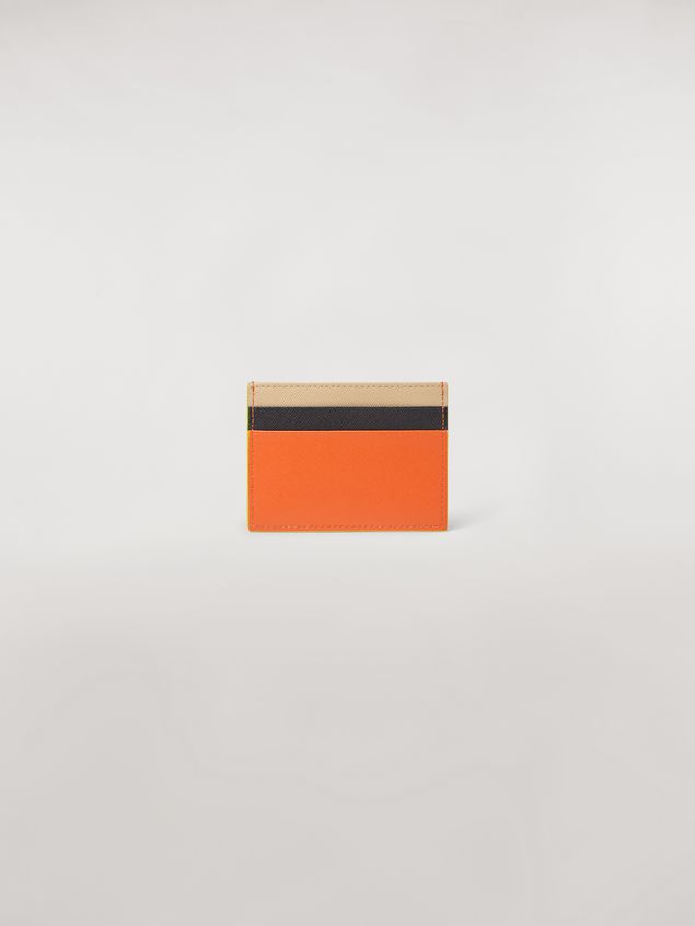 Wallet Marni Credit card case in orange, black and beige saffiano leather Woman