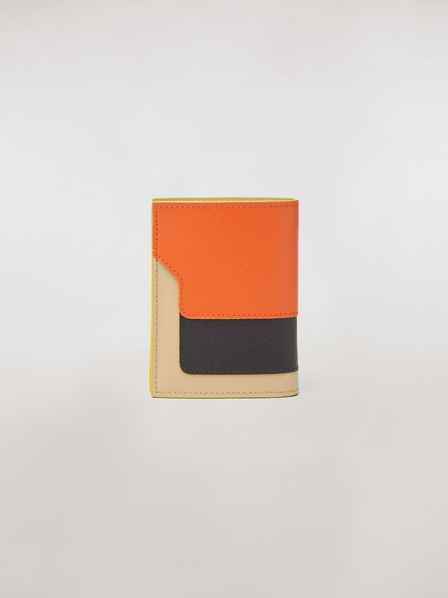 Wallet Marni Bi-fold wallet in orange, black and beige saffiano leather Woman