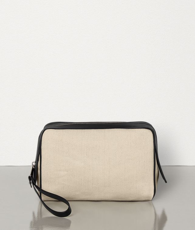 BOTTEGA VENETA MEDIUM TOILETRY CASE IN CANVAS AND MATT CALFSKIN Pouch Man fp