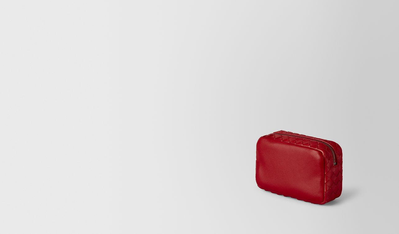 china red intrecciato nappa cosmetic case landing