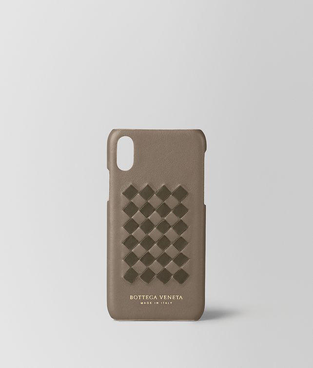 BOTTEGA VENETA ÉTUI POUR APPAREIL HIGH-TECH À CARREAUX INTRECCIATO LIMESTONE/STEEL Accessoire technologique E fp