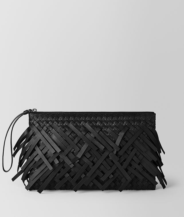 BOTTEGA VENETA BILETTO GRANDE CON FRANGE IN INTRECCIATO NERO Pochette E fp