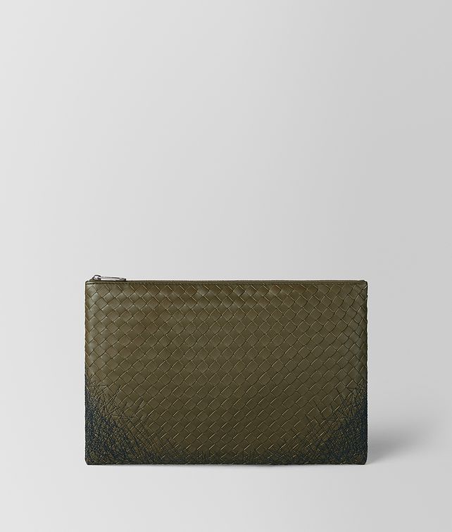 BOTTEGA VENETA マスタード ネロ イントレチャート スクリブル 18 ラージ ドキュメントケース ポーチ メンズ fp