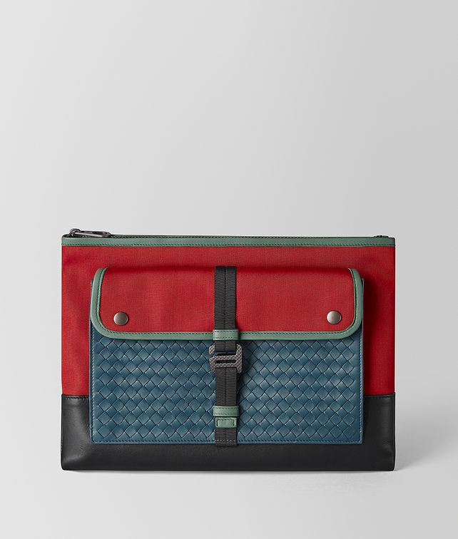 BOTTEGA VENETA チャイナレッド マルチカラー メリディアン ラージ ドキュメントケース ポーチ メンズ fp