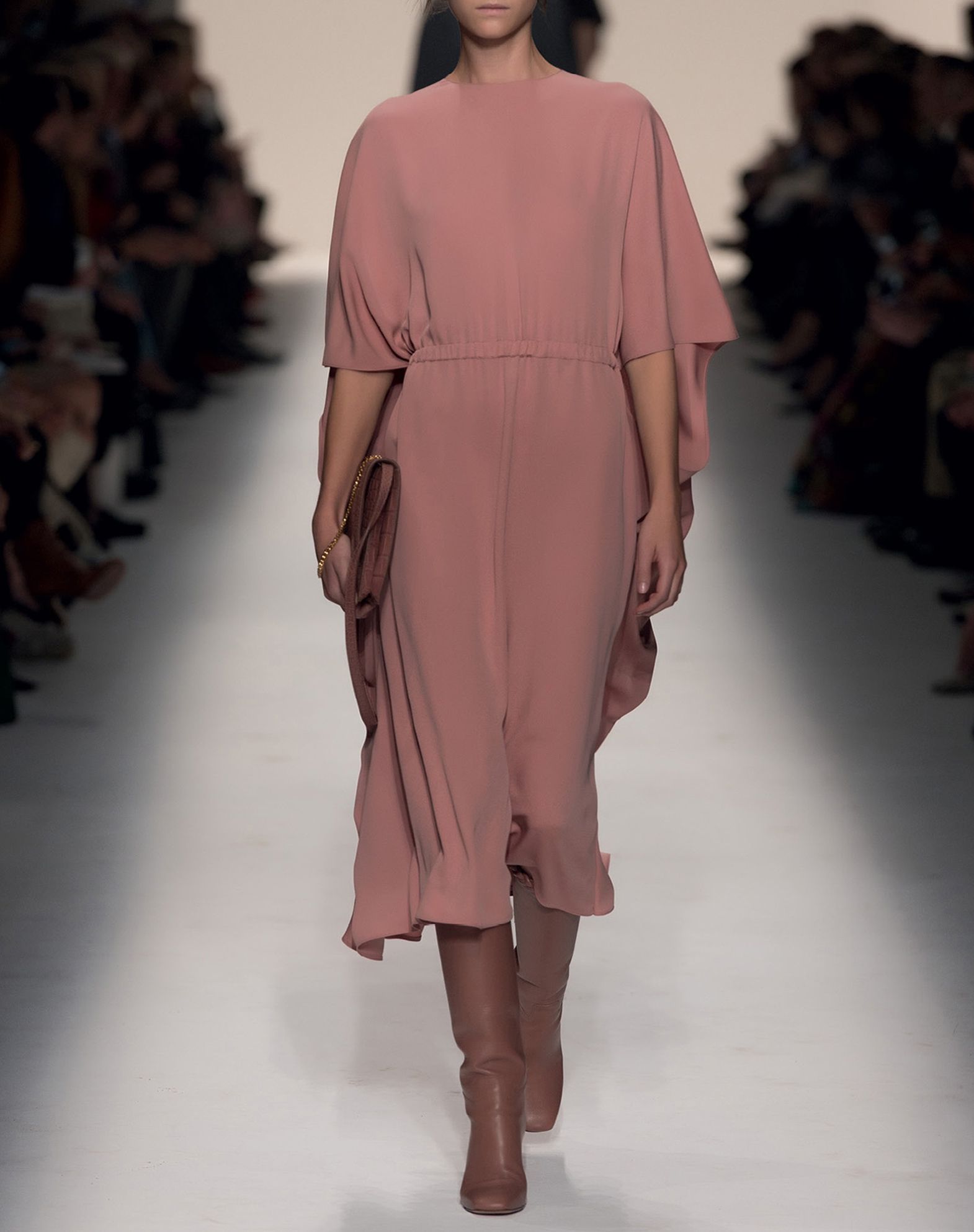 Women S Silk Cady Cape Dress Valentino Online Boutique Us Valentino Crêpe Solid Color Round Collar Zip Lined Interior Long Sleeves 34421194bo
