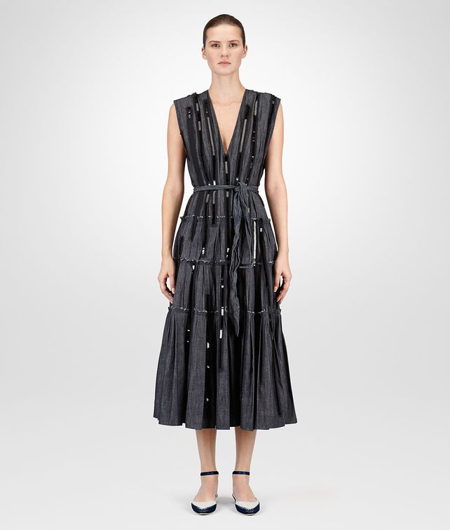 Bottega ‎ ‎DARK NAVY EMBROIDERED LIGHT DENIM DRESS ‎