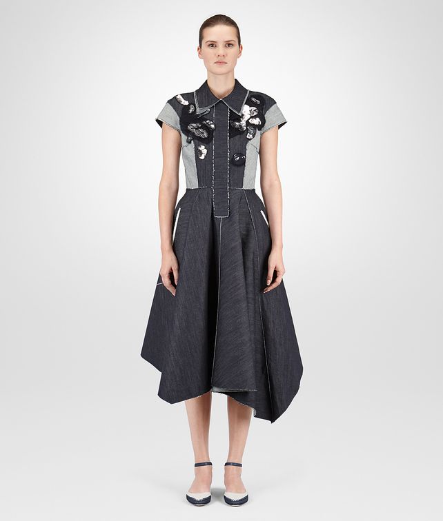Bottega ‎ ‎DARK NAVY EMBROIDERED LIGHT DENIM DRESS ‎