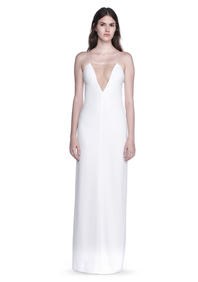 Alexander Wang V NECK SLIP GOWN WITH SHEER INSERT Long Dress ...